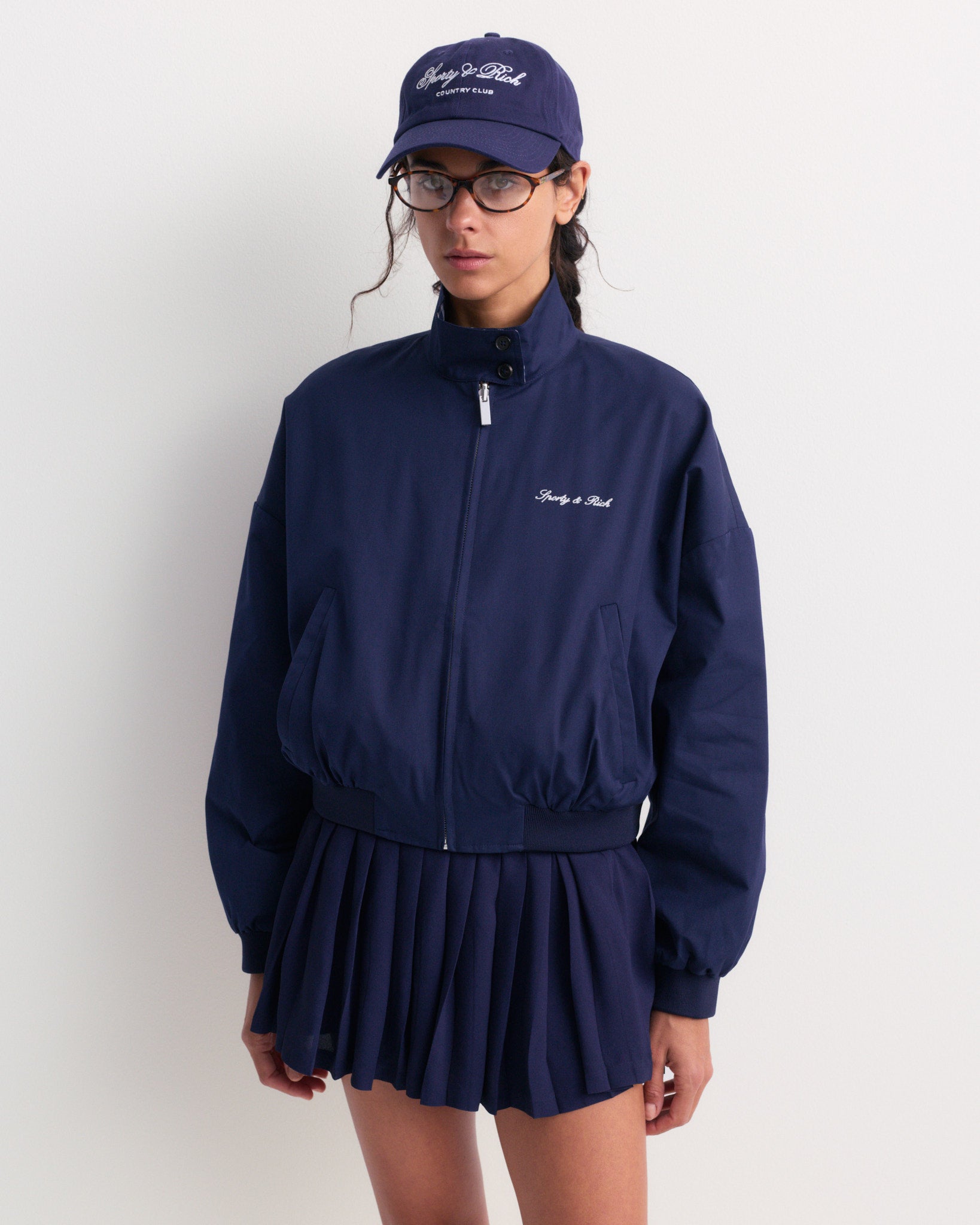 Abigail Signature Logo Pleated Skirt - Dark Navy – Sporty & Rich