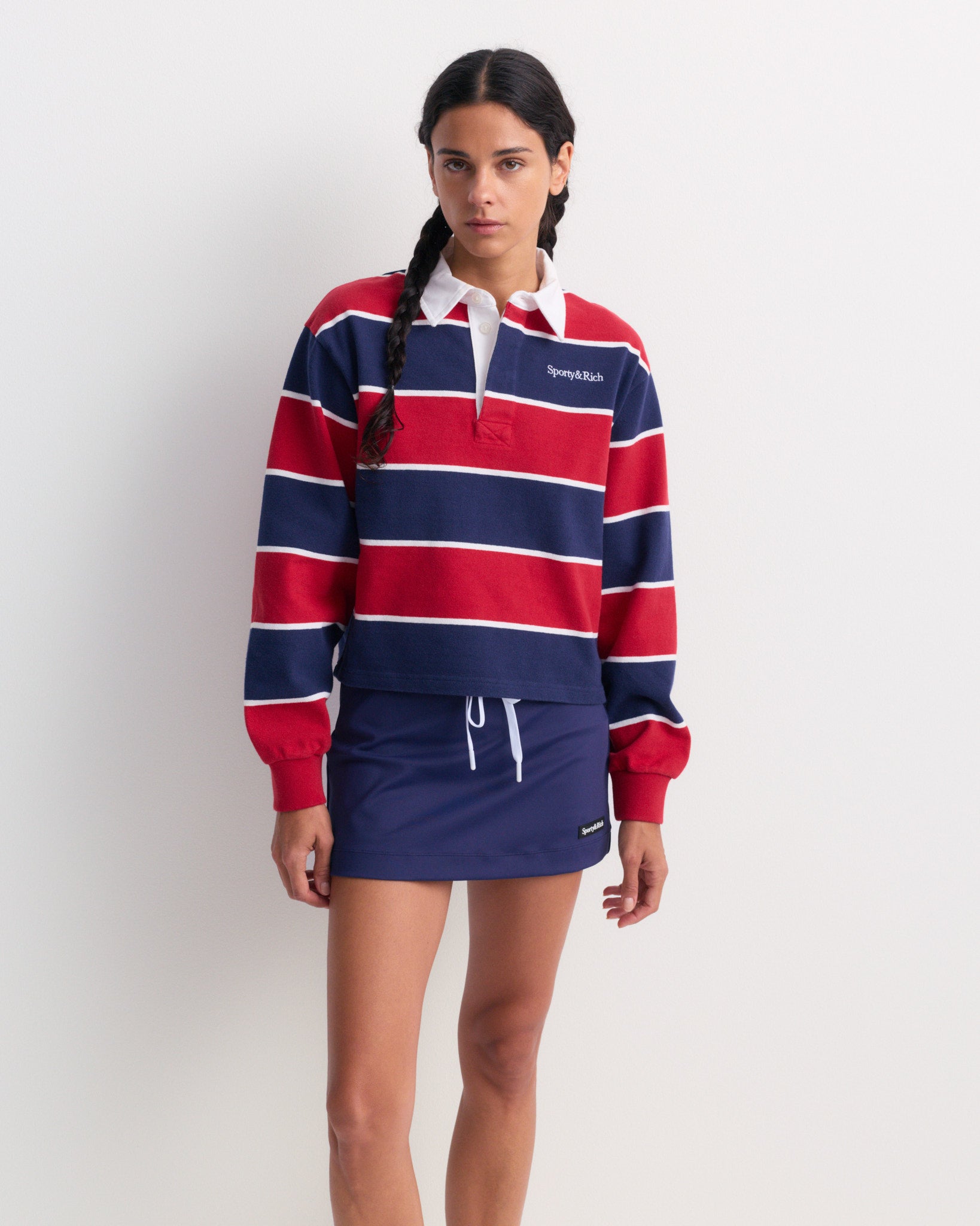 Azalee Serif Logo Tie Skirt - Dark Navy – Sporty & Rich