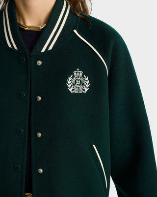 H&W Crest Double Face Varsity Jacket - Forest/White