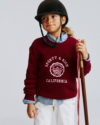 Kenny California Emblem Kids Knitted Sweater - Merlot: comfortable maroon long-sleeved sweater with a white chest emblem.
