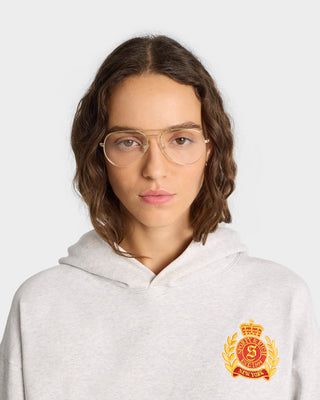 NY Crest Cropped Hoodie - Heather Gray/Gold