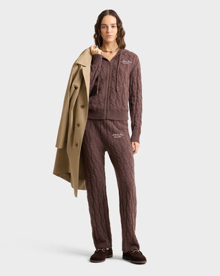 Faubourg Cableknit Wool Cashmere Pants - Chocolate/Cream