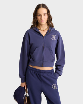 Bristol Crest 100th Cropped Zip Hoodie - Navy/Cream