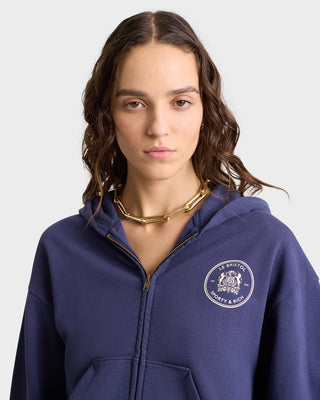 Hoodie cropped zippé Bristol Crest 100th - Marine/Crème