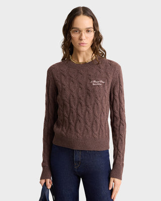 Faubourg Cableknit Cashmere Crewneck - Chocolate/Cream