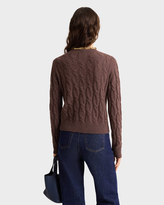 Faubourg Cableknit Wool Cashmere Crewneck - Chocolate/Cream