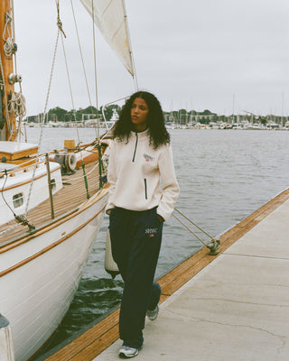 Nautical Embroidered Wide Sweatpant - Navy/White