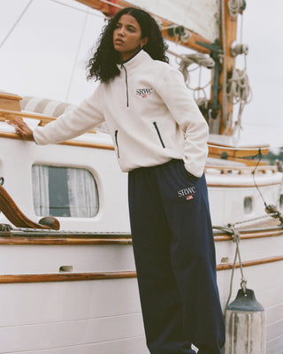 Nautical Embroidered Wide Sweatpant - Navy/White