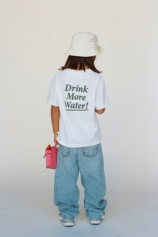 Drink More Water Kids T-Shirt - White/Forest