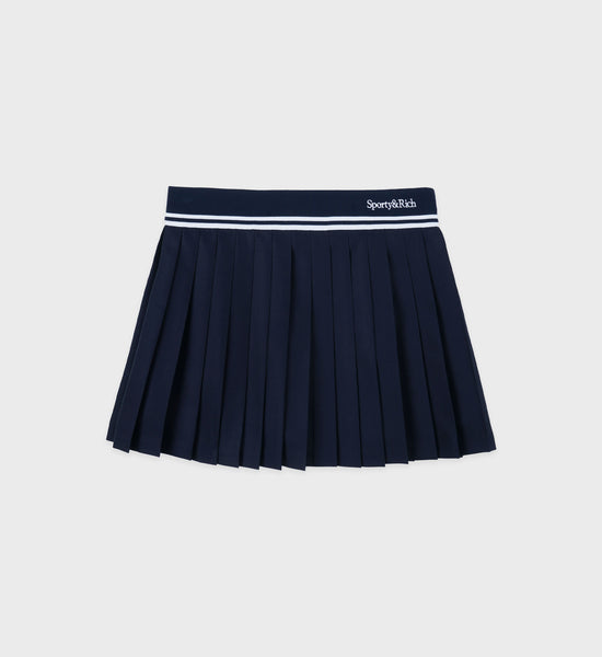 Abigail Wool Pleated Skirt - Navy/Off White