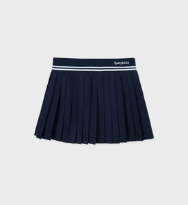 Abigail Wool Pleated Skirt - Navy/White