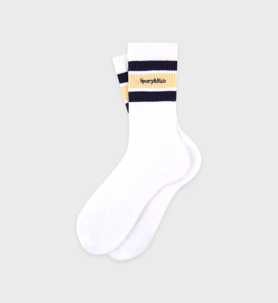 Serif Logo Socks - White/Almond/Navy