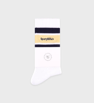 Serif Logo Socks - White/Almond/Navy