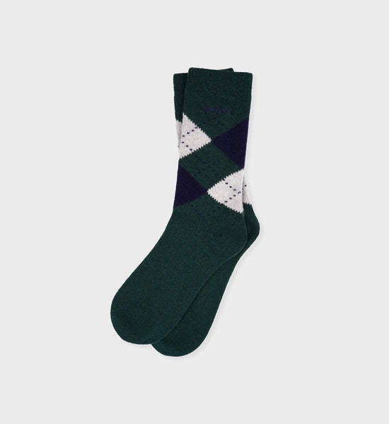 Serif Logo Argyle Socks - Forest/Navy