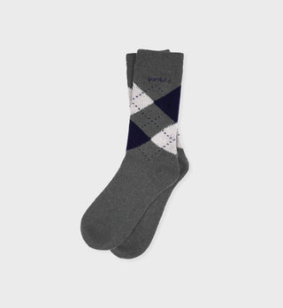 Serif Logo Argyle Socks - Gray/Navy