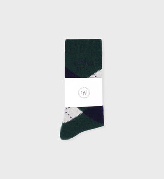 Serif Logo Argyle Socks - Forest/Navy