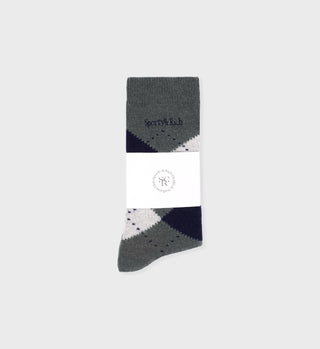 Serif Logo Argyle Socks - Gray/Navy