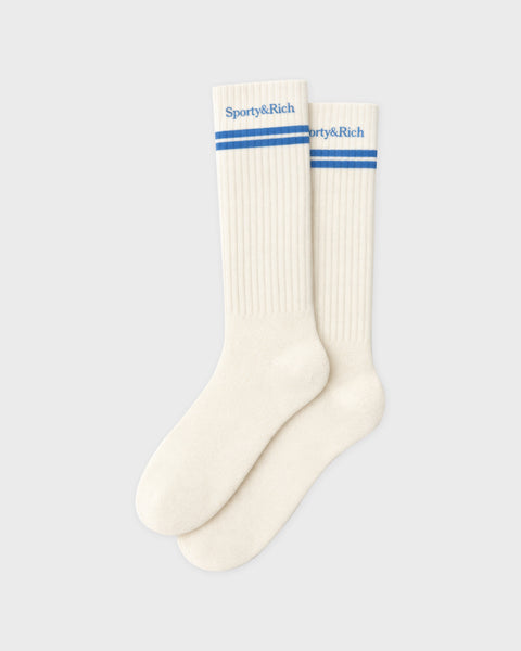 Smooky Serif Logo Ski Socks - Off White/Vibrant Blue