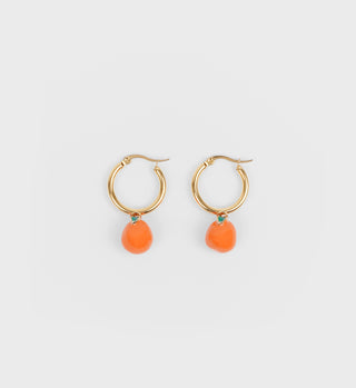 Orange Pearl Drop Hoops - Orange