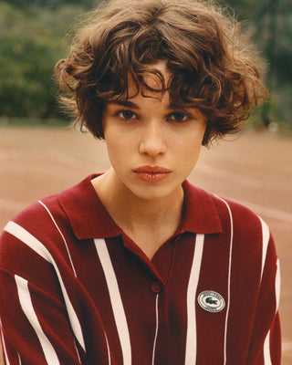 Striped Knitted Polo - Pinot/Farine