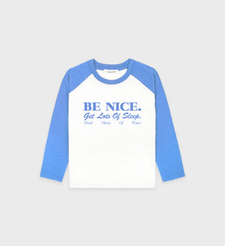 Be Nice Kids Baseball Tee - White/Juniper