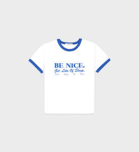 Be Nice Kids Ringer Tee - White/Paris Blue