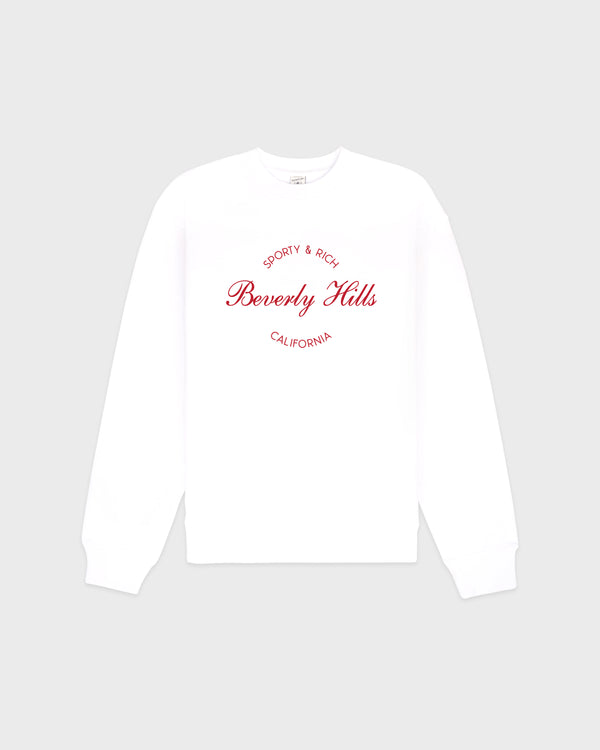 Beverly Script Crewneck - White/Ruby