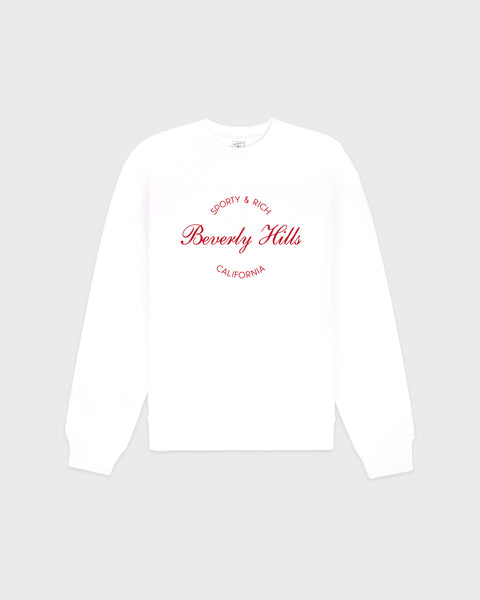Beverly Script Crewneck - White/Ruby