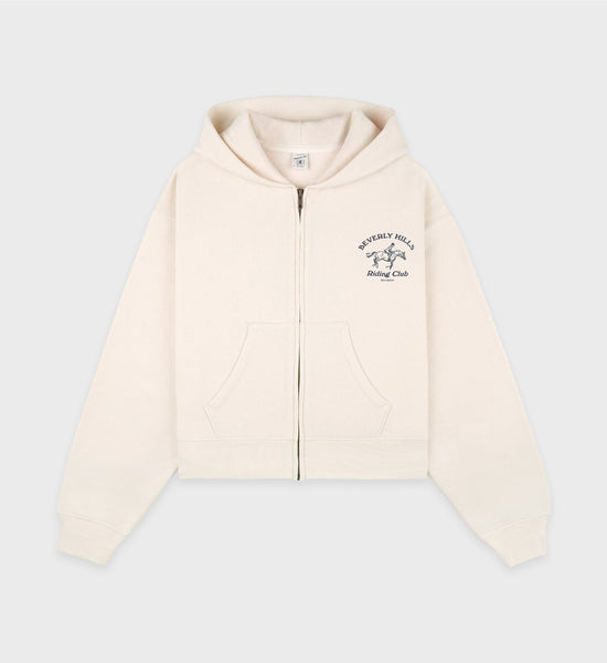 Beverly Hills Riding Club Soft Cropped Zip Hoodie - Cream/Navy