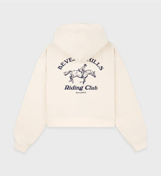 Beverly Hills Riding Club Soft Cropped Zip Hoodie - Cream/Navy