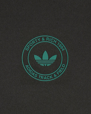 Adidas logo with 'Sporty & Rich' text on a black background