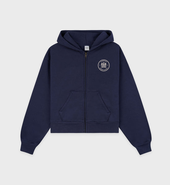 Bristol Crest 100th Cropped Zip Hoodie - Navy/Cream