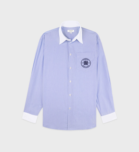 Bristol Crest Oversized Shirt - White/Navy Stripe