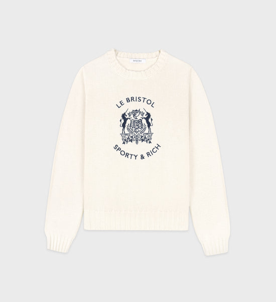 Bristol Crest Cotton Knit Sweater - Cream