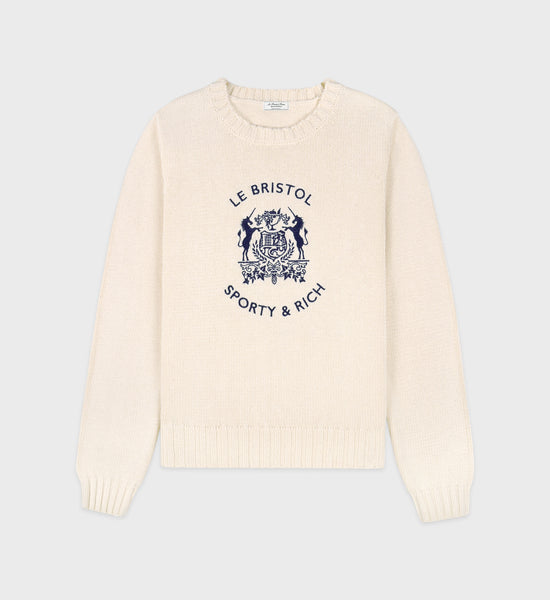 Bristol Crest Cotton Knit Sweater - Cream