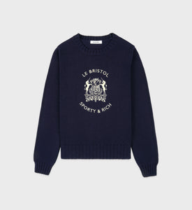 Bristol Crest Cotton Knit Sweater - Navy/Cream