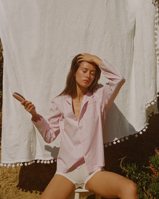 Signature Logo Oversized Shirt - Clear Pink Striped/White