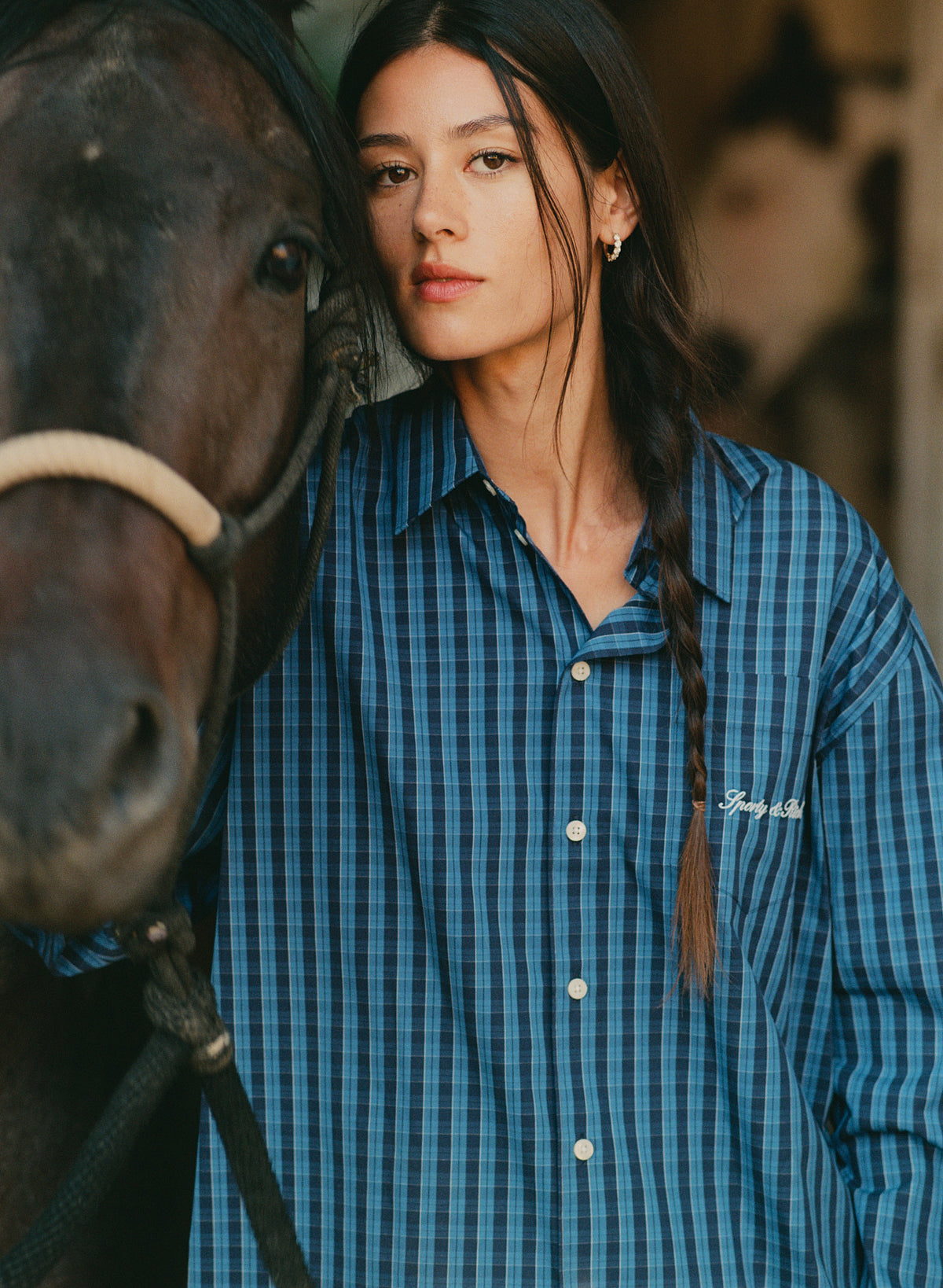 Coco Signature Logo Oversized Shirt - Blue Check