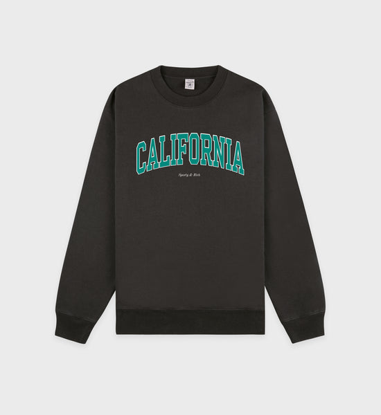 Sweat California - Noir Délavé/Vert Printemps