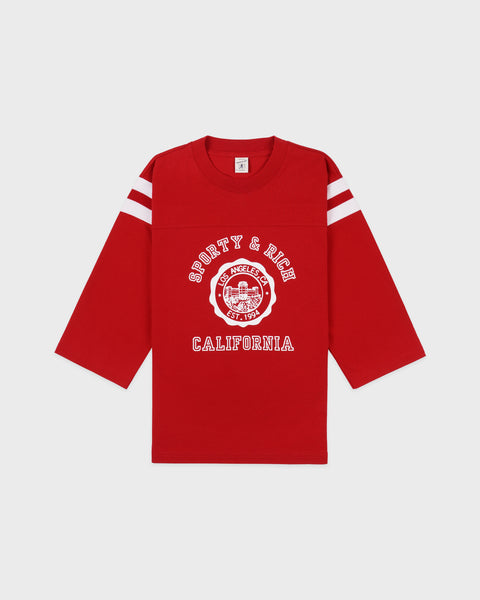 California Emblem Long Football Tee - Ruby/White
