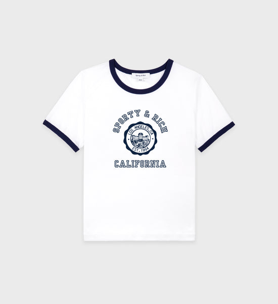 T-Shirt Ringer California Emblem - Blanc/Marine