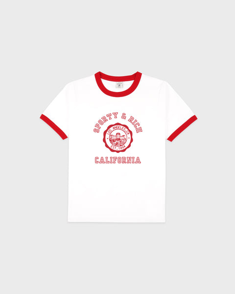 California Emblem Ringer Tee - White/Ruby