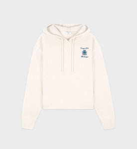 The Carlyle Crest Cashmere Hoodie - Cream/Forest