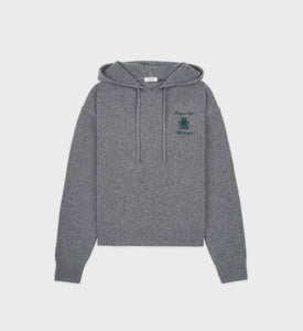 The Carlyle Crest Cashmere Hoodie - Heather Gray/Forest