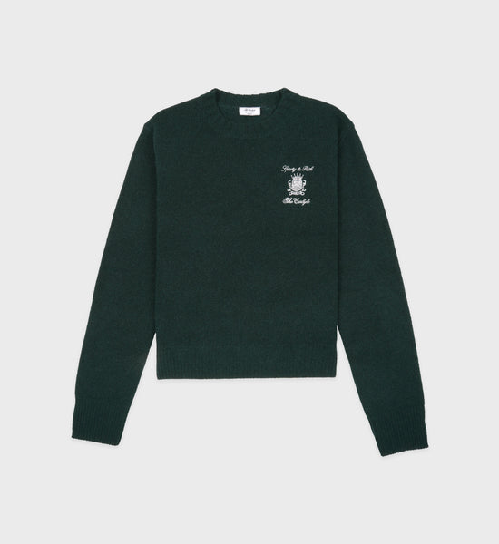 The Carlyle Crest Cashmere Crewneck - Forest/White