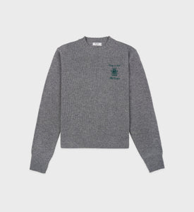 The Carlyle Crest Cashmere Crewneck - Heather Gray/Forest