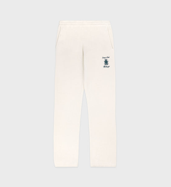 The Carlyle Crest Cashmere Trousers - Cream/Forest