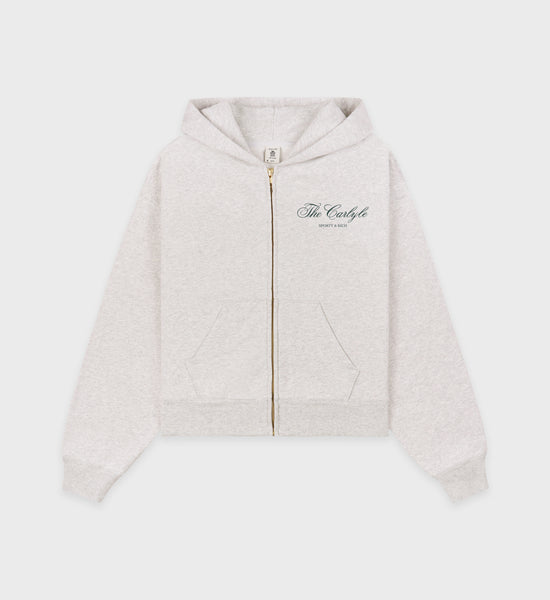 The Carlyle Script Cropped Zip Hoodie - Heather Gray/Forest