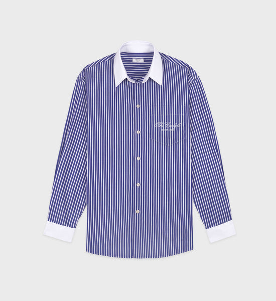 The Carlyle Script Oversized Shirt - Navy Striped