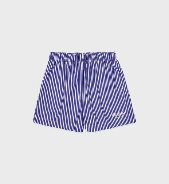 The Carlyle Script Poplin Short - Navy Striped